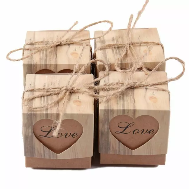 50pcs Rustic Kraft Paper Candy Sweets Chocolate Gift Boxes Wedding Party Favor 2