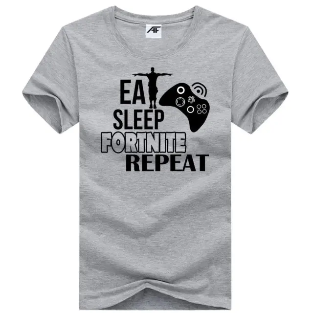 T-shirt uomo Eat Sleep Fortnite con stampa ripetuta abbigliamento estivo collo rotondo casual
