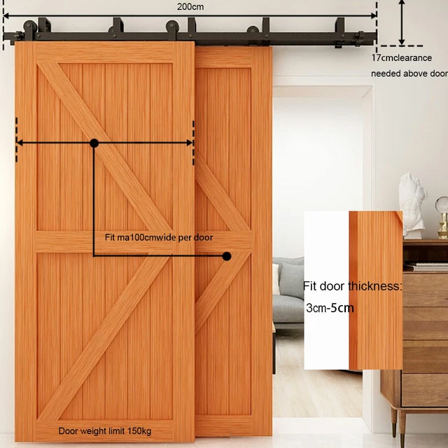 CCJH 4-16FT Steel Sliding Barn Wood Door Hardware Kit Single/Double/Bypass Doors 12