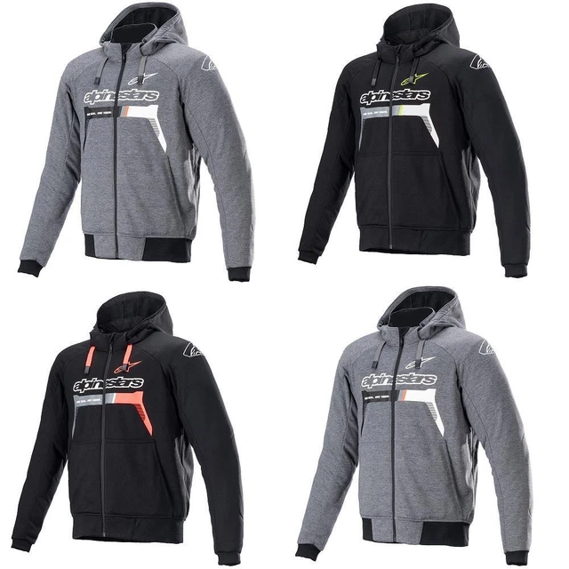 Felpa con cappuccio moto accensione cromata Alpinestars cappotto rinforzato aramide nero grigio