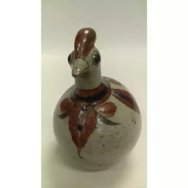 Vintage hand painted folk art pottery chicken signed