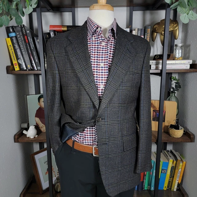 VTG Ralph Lauren Men's Flannel Sport Coat Blazer Two Button Green Plaid Wool 38S
