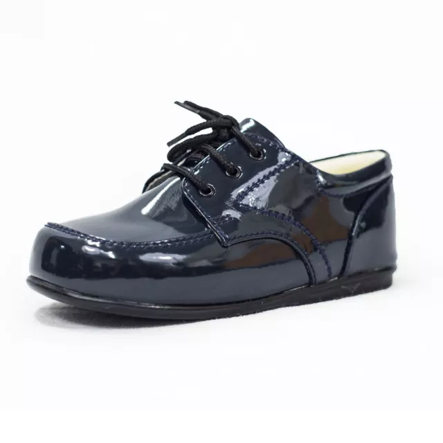 Baby Boys Formal Shoes Laces Patent Navy Wedding PageBoy Christening Loafers
