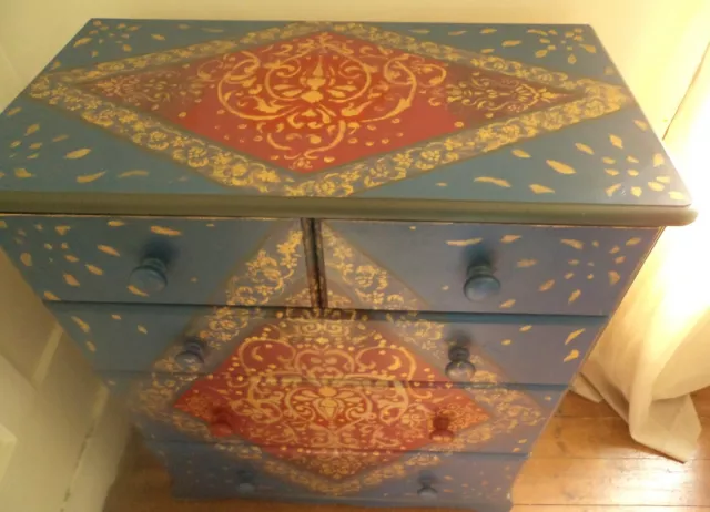 Original hand painted solid pine medium sized chest of drawers