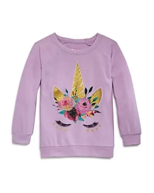 Chaser Girls'  Purple Unicorn Lashes Sweatshirt - Little Girl's Size 3 NWT