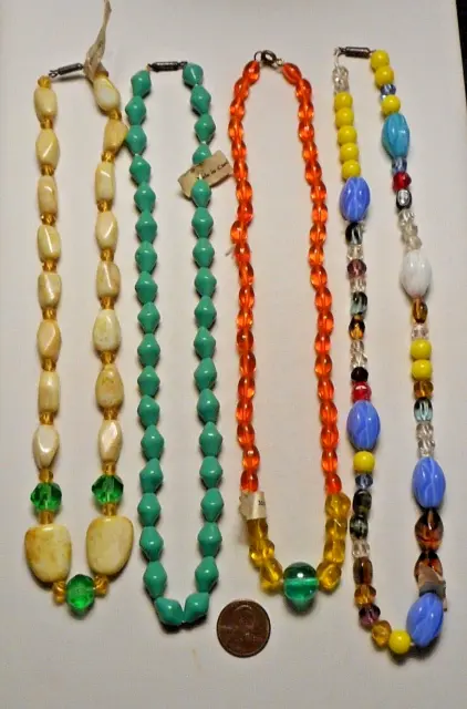 4 Old Art Deco Made in Czechoslovakia Glass Multi Bead Necklaces Original Tags