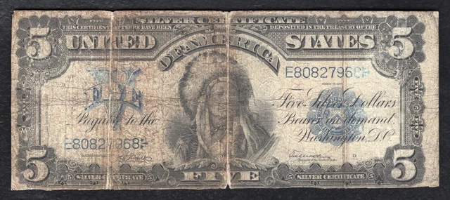 Fr. 275 1899 $5 Five Dollars “Chief” Silver Certificate Currency Note