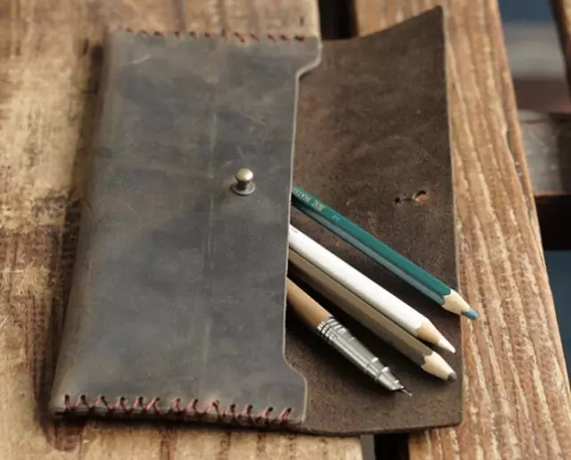 Handmade Genuine Leather Pen Case Office Pencil Holder Pens