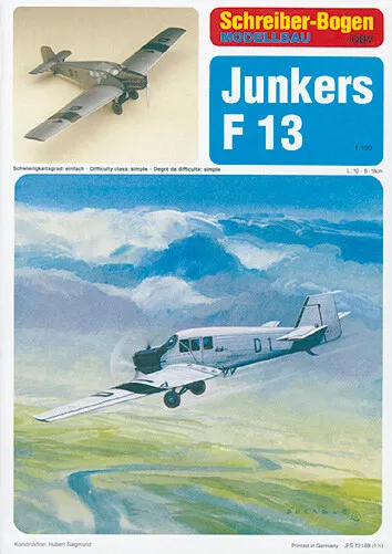 Kartonmodell Junkers F 13 1:100 Schreiber Bogen
