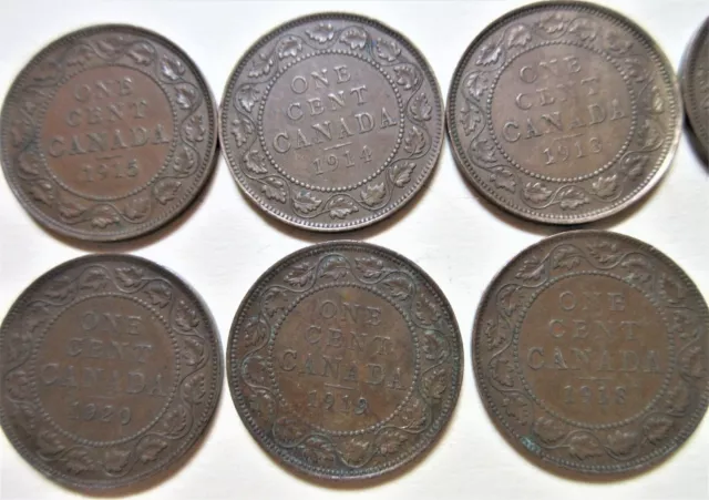 Complete Set of Canada Large Pennies George V Coins (1911- 1920) Cents Lot 1p 1c