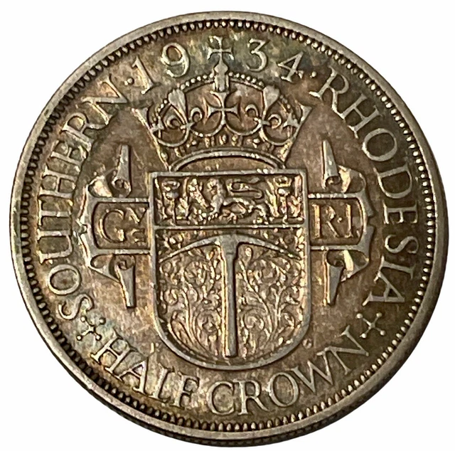 1934 Southern Rhodesia Silver Half Crown Zimbabwe World Coin Lowest Mintage Type