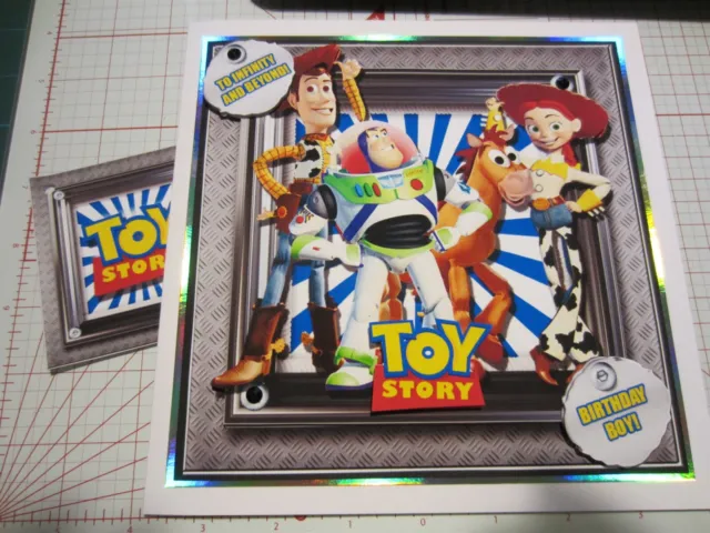 New Handmade Toy Story Themed  Boy Birthday Card Size 8'' x 8'' & Gift Tag