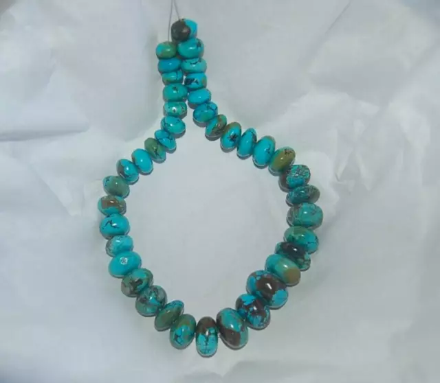 VINTAGE HUBEI TURQUOISE 11-22 x 7-15MM RONDELLE BEADS - 15.5" Strand - 1874E