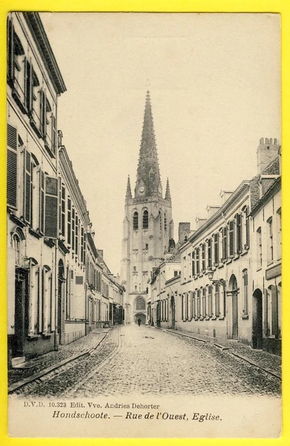 cpa Dos 1900 HONDSCHOOTE (Nord) Rue de l'Ouest ÉGLISE