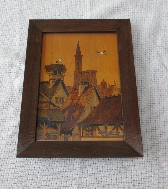 Petit Plateau Alsacien En Bois Pyrogravé – Souvenir De Strasbourg, Occasion