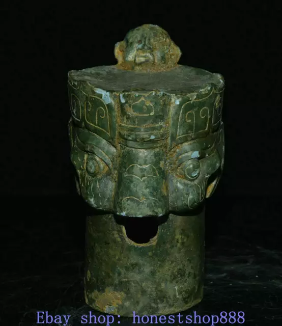 4.8" Old Chinese Bronze Ware Dynasty Palace Sanxingdui Head Walking Stick
