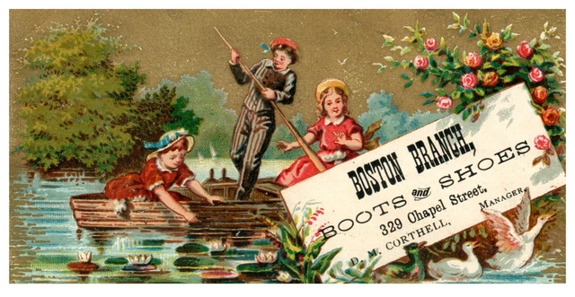 Antique Trade Card Victorian Boston Branch Boots & Shoes D.M. Corthell M4