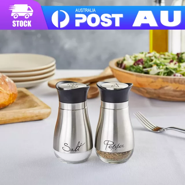 2pcs Salt and Pepper Shakers Set Premium Stainless Steel Glass Pepper Shaker D