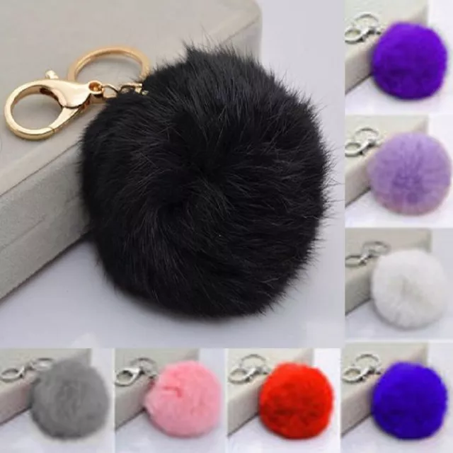 Rabbit Fur Ball/Rabbit Ear PomPom Cell Phone Car Pendant Handbag Key Chain Ring 3