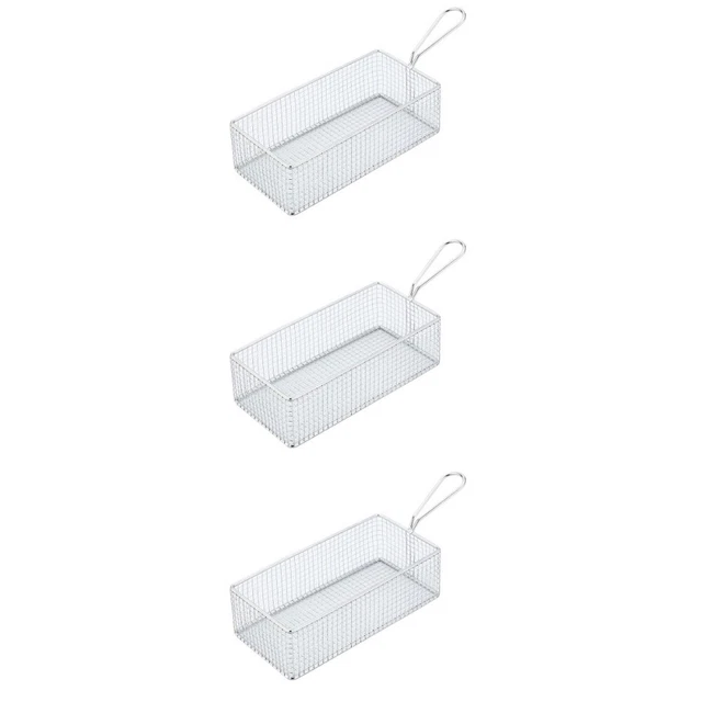 3 piezas acero inoxidable mango individual malla frita filtro de baloncesto con malla densa para orejas