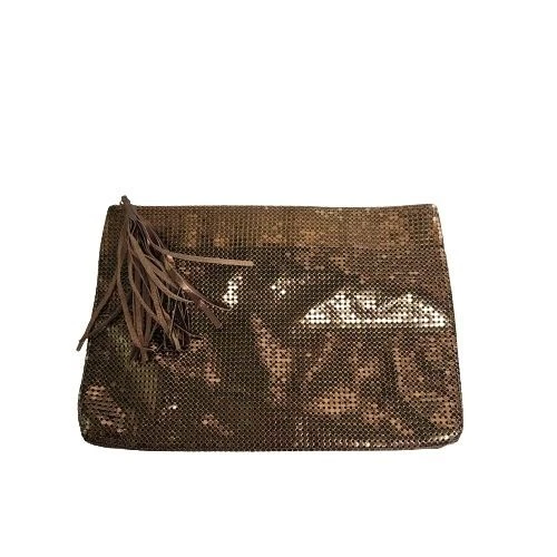 Whiting And Davis Bronze Metallic Mesh Evening Clutch Purse