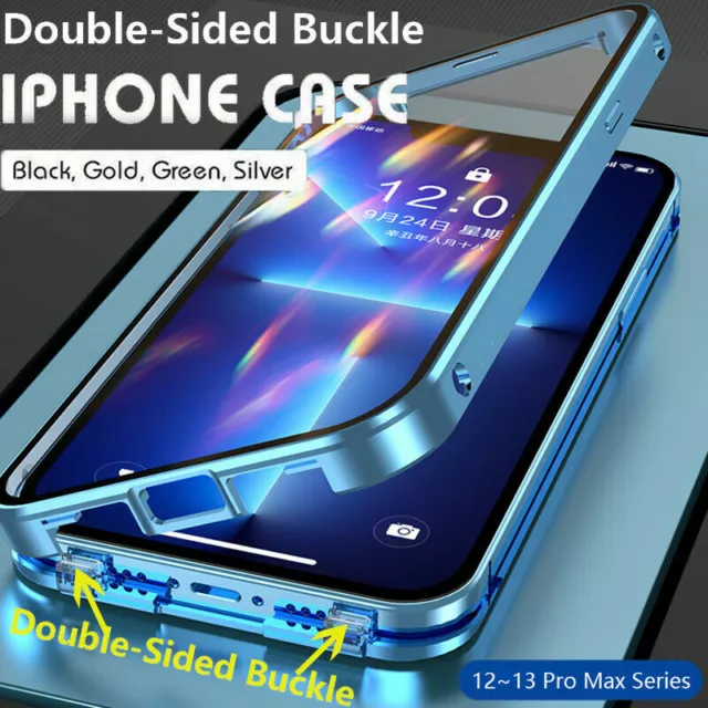 Funda 360° para iPhone 14 13/12/11 Pro Max XS XR 8 con hebilla de vidrio de doble cara