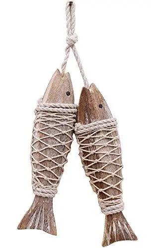 Wooden Fish Decor Hanging Wood Decorations for Wall, Rustic Nautical Beach
