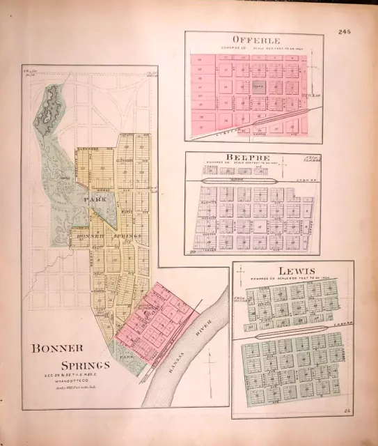 1887 Plat Map KANSAS - BONNER SPRINGS, BELPRE Twps. / EDWARDS Co on Reverse #245