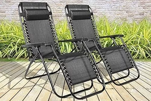 Set Of 2 Zero Gravity Reclining Adjustable Sun Loungers Garden Patio Chairs