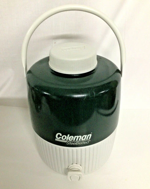 Vintage Coleman 2 Gallon Water Jug Cooler Green Steel Belted Camping USA Metal