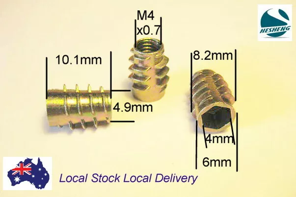 Qty 10 M4 Type E Wood Timber Threaded Insert Zinc Steel Alloy Inserts Allen Nuts