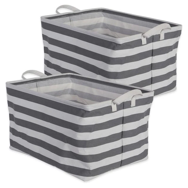 DII Rectangle Cotton Extra Large Stripe Laundry Bin in Gray (Set of 2)