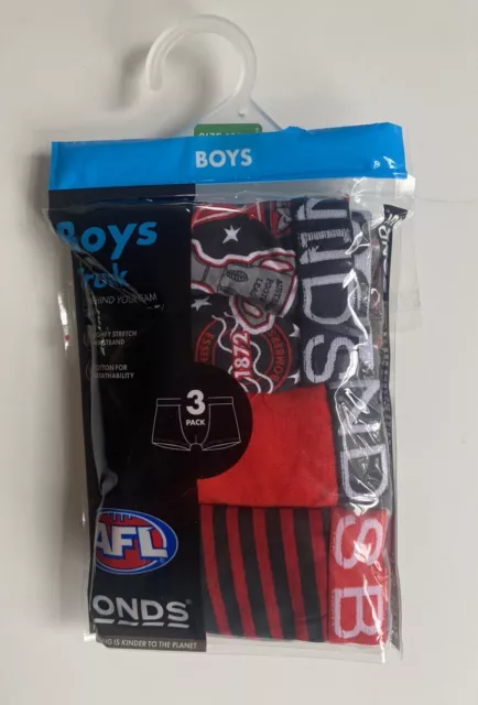 Bonds kids boys size 10/12 x3 pairs trunks Essendon AFL black red, BNWT