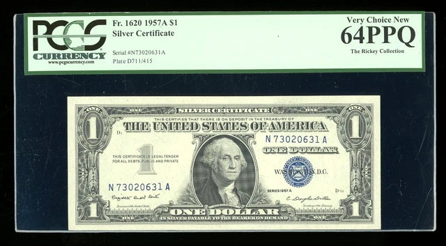 DBR $1 1957-A Silver Fr. 1620 NA Block PCGS 64 PPQ Serial N73020631A