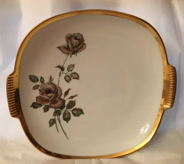 Vintage Alboth & Kaiser Alka Kunst gold trim dresser Dish plate roses Bavaria EX