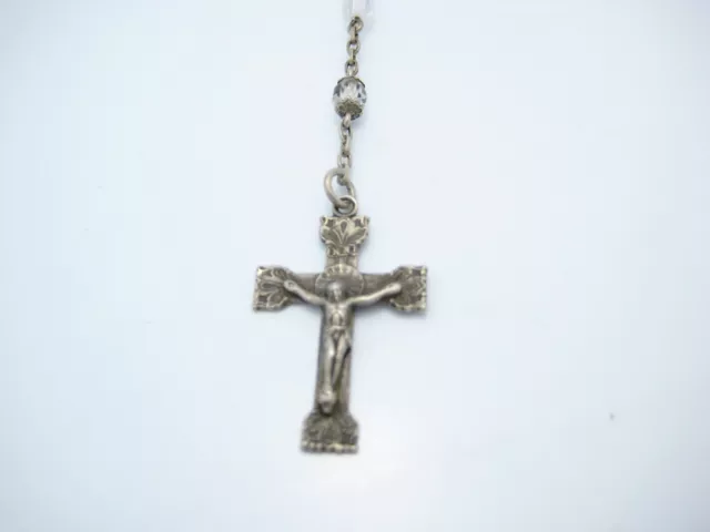 Religious Sterling Silver Cross Rosary Bead Link Necklace 24"