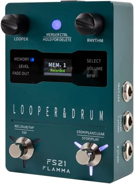 FS21 Looper Pedal Drum Machine Stereo Guitar Loop Recorder Pedal with Screen 160