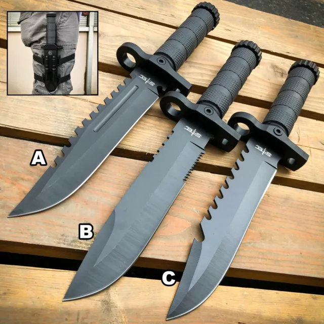 12.5" MILITARY TACTICAL Hunting FIXED BLADE Army  SURVIVAL Knife + Fire Starter