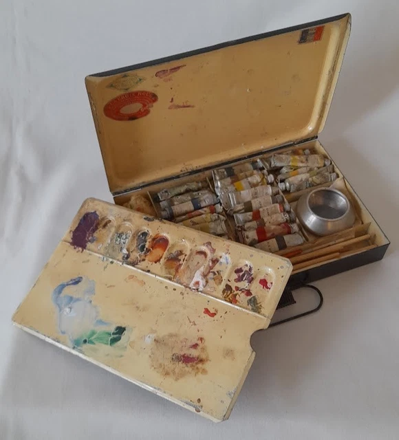 COFFRET BOÎTE DE peintre peinture huile palette Ph. Lecluse Paris fin