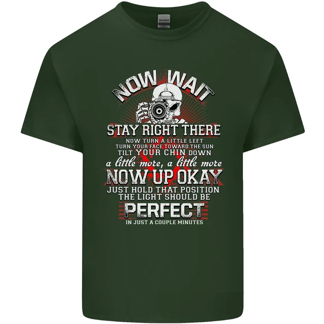 T-shirt top da uomo in cotone Photography Now Wait Photographer divertente 9