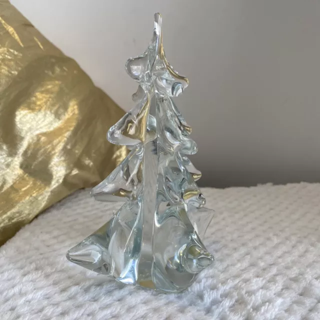 blown glass crystal christmas tree 6”tall Clear Polished Bottom Unsigned