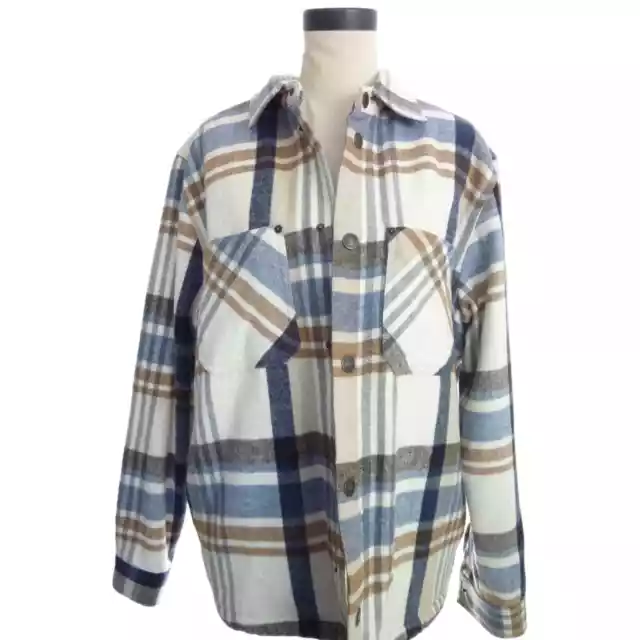 ZARA FLANNEL PLAID Fleece Lined Shacket Shirt Jacket Medium Oversized ...