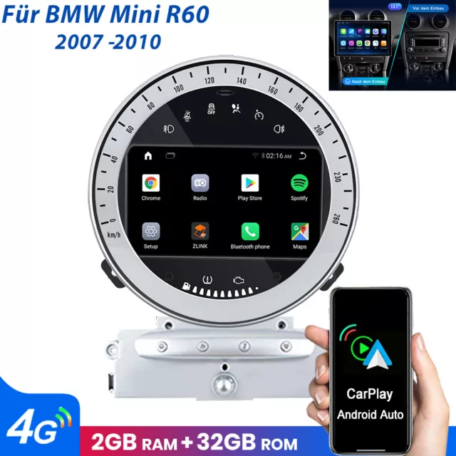 2+32G 7” Android 12.0 Für BMW MINI R60 07-10 GPS NAVI FM 4G Carplay Autoradio BT