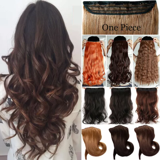 Thick One Piece Strip Clip in as Human Hair Extension Straight/Curly Long Fake