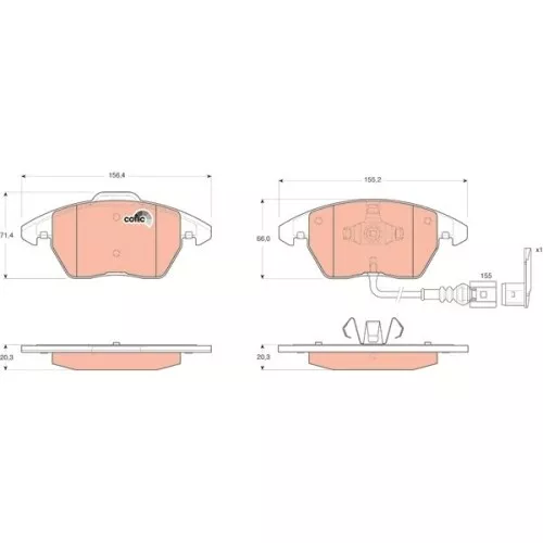 1 Kit de plaquettes de frein, frein à disque TRW GDB1550 COTEC