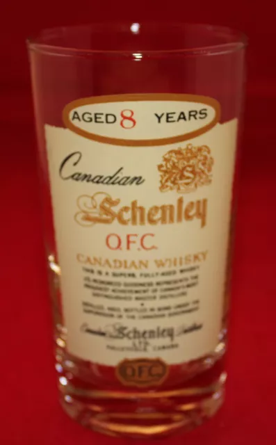 Schenley O.F.C Canadian Whiskey Aged 8 Years Advertising Bar Glass Valleyfield