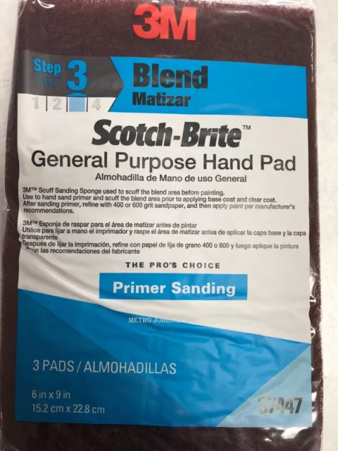 3M 37447 Red Maroon Scotch Brite General Purpose Hand Scuff Pad 3 Pads Per Pack