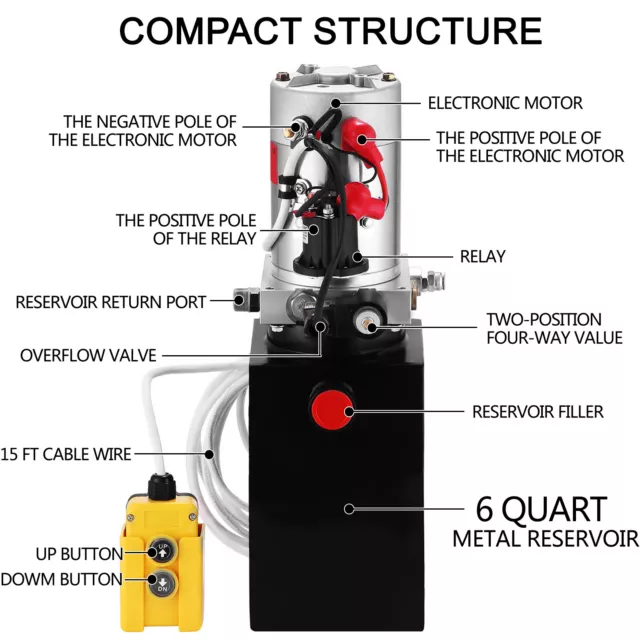 VEVOR Bomba Hidráulica de Acción Simple DC12V con Deposito Metal Combustible 6L 3