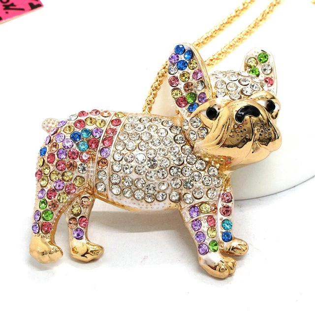 New Fashion Women Mixcolor Rhinestone Bling Cute Pug Dog Crystal Necklace