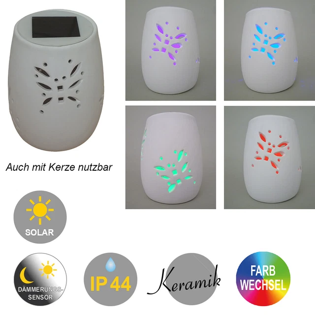 Solar Windlicht Keramik weiß Solarleuchte Lampe & Windlicht Dekoration Geschenk